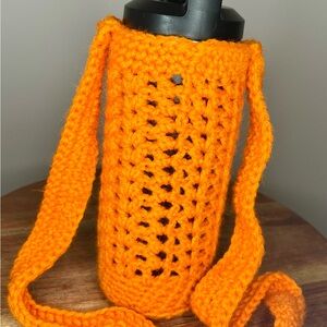 Handmade Orange Crochet Water Bottle Holder